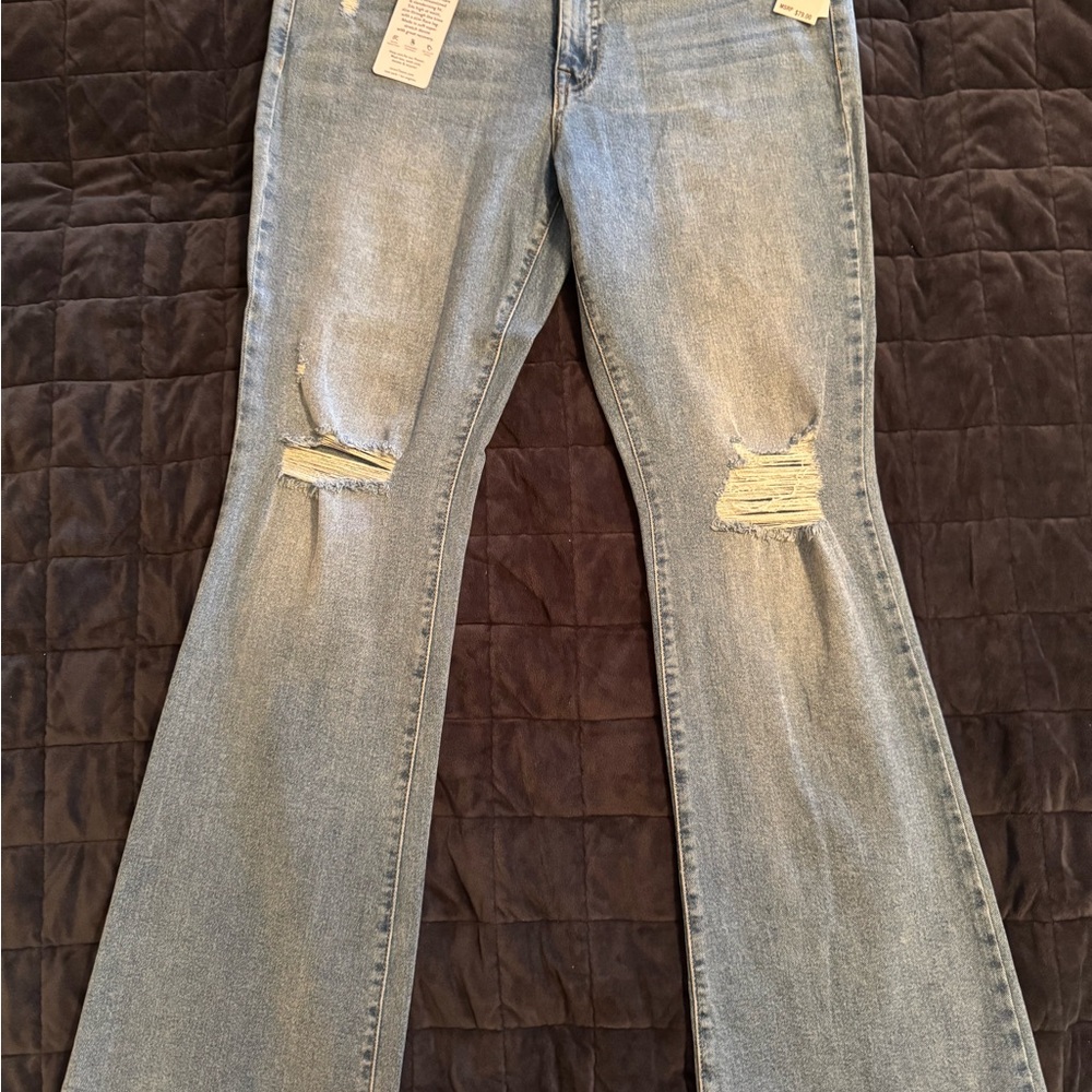 Seven7 Light Blue Distressed Flare Jeans